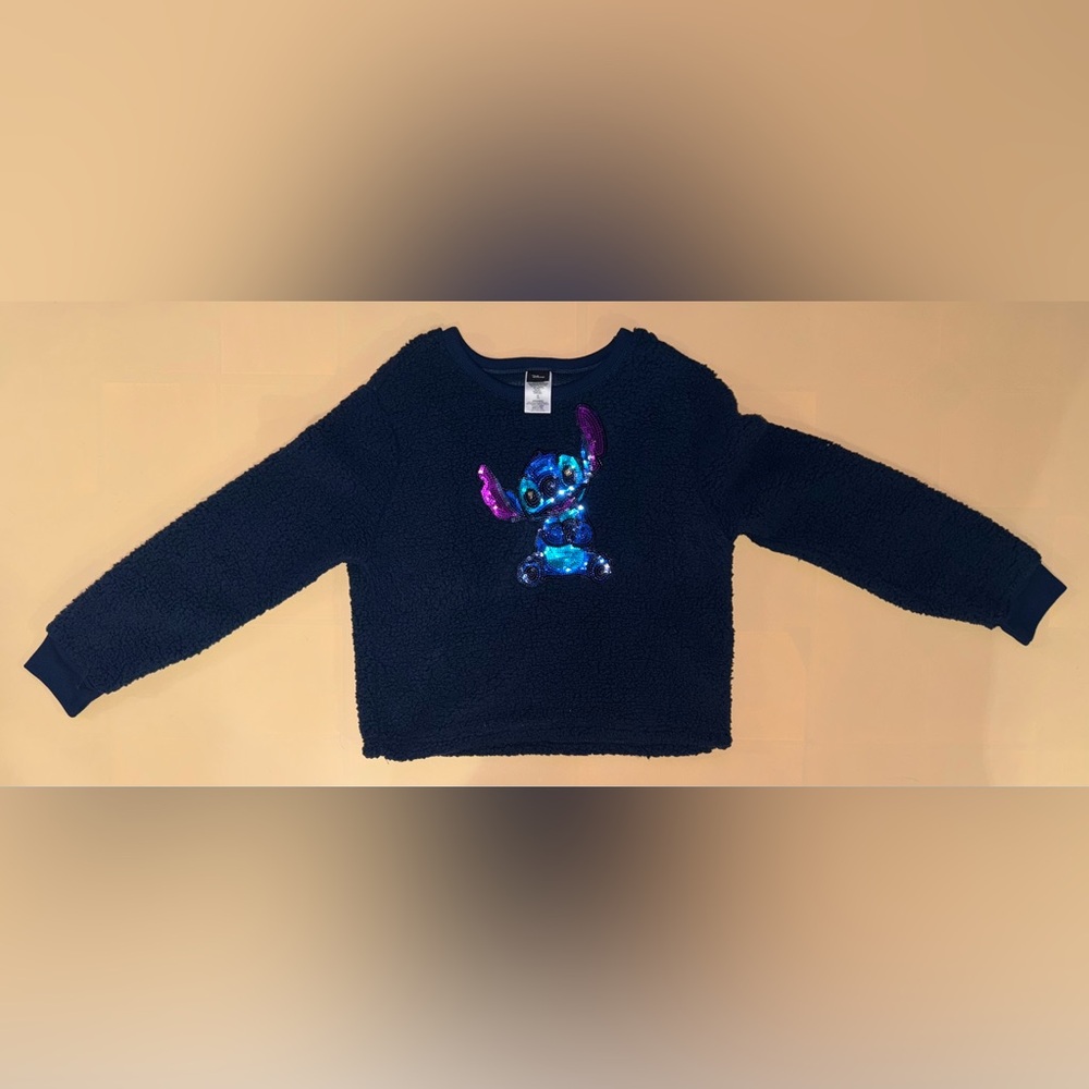 Navy Fuzzy Sweater with Sequin Character